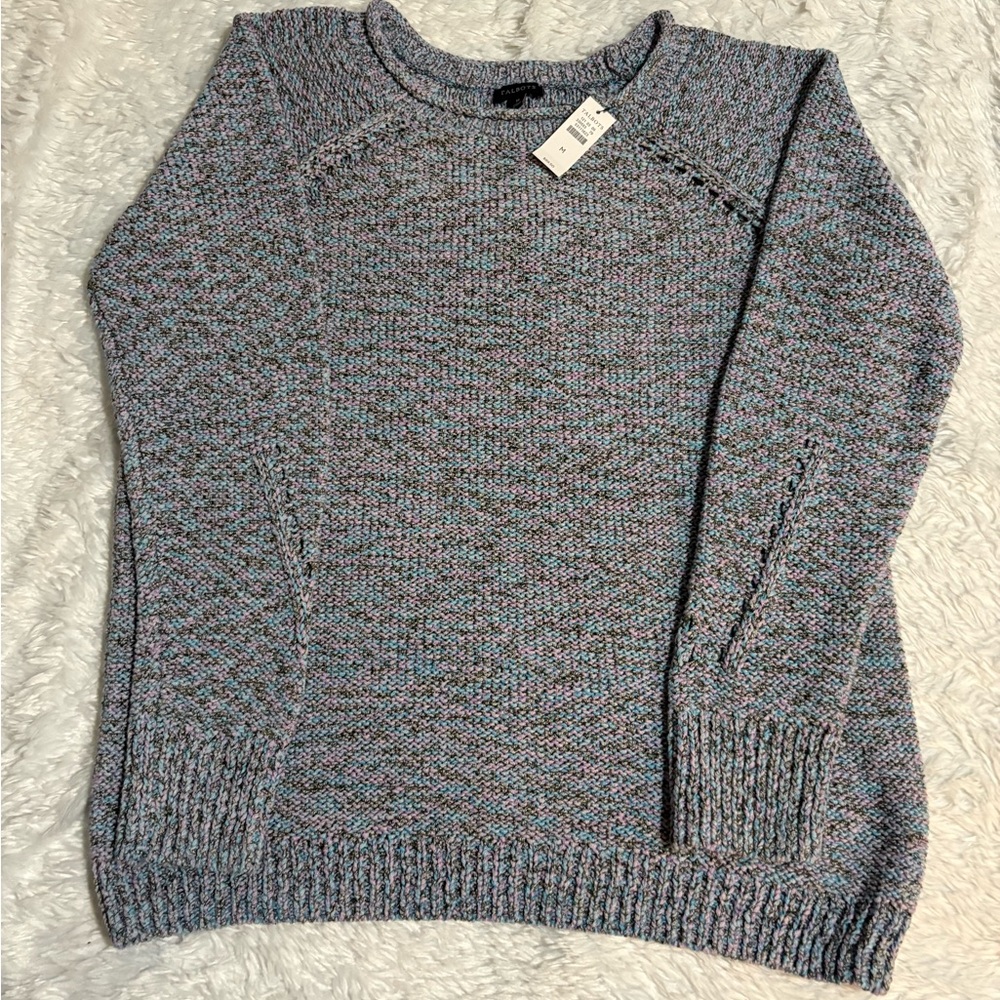 Talbots Gray / Lavender Tight Knit Cotton Blend Crew Neck Sweater
Size M
